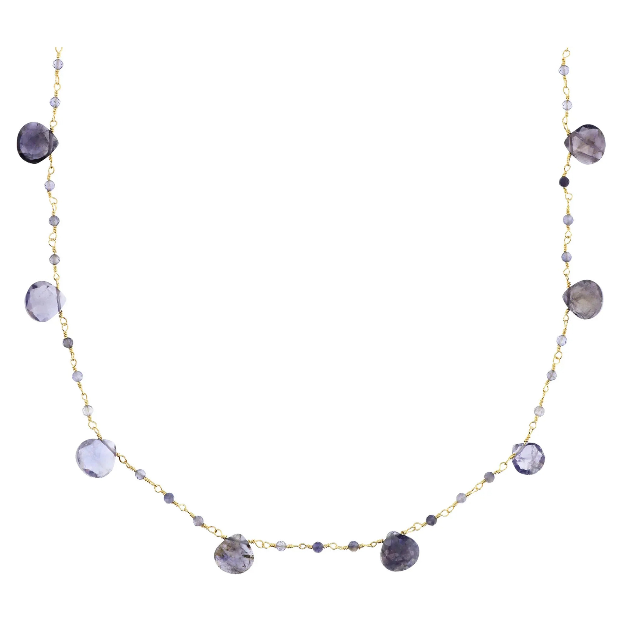 Collana Girocollo Rosario con Ciondoli a Goccia in Pietra di Luna Bianca