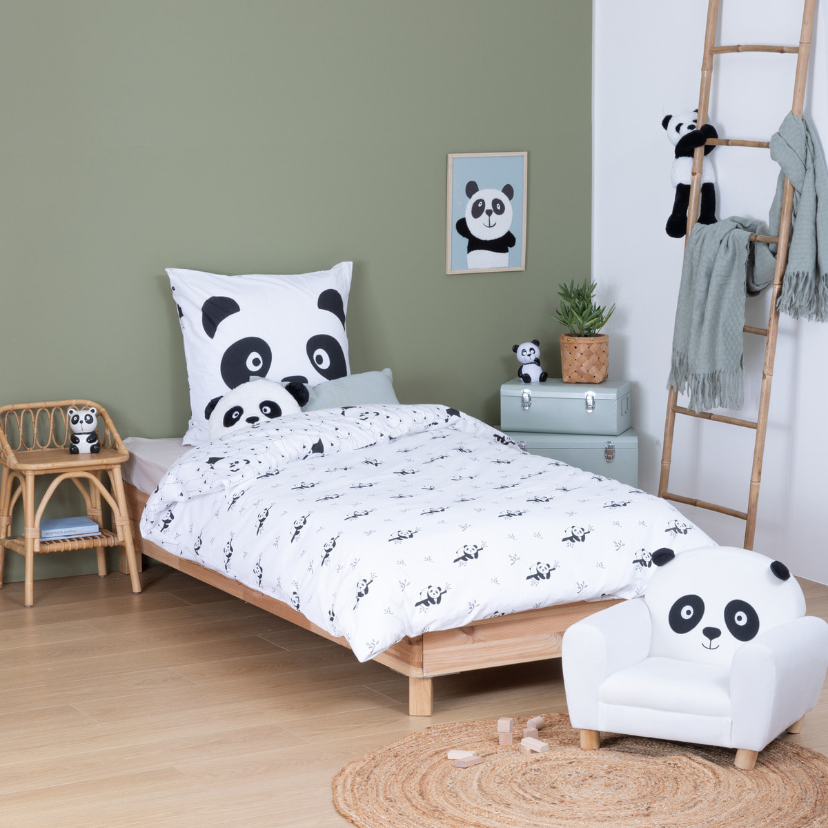 Parure de lit 2 pièces enfant panda "Andy" coton violet 140x200cm