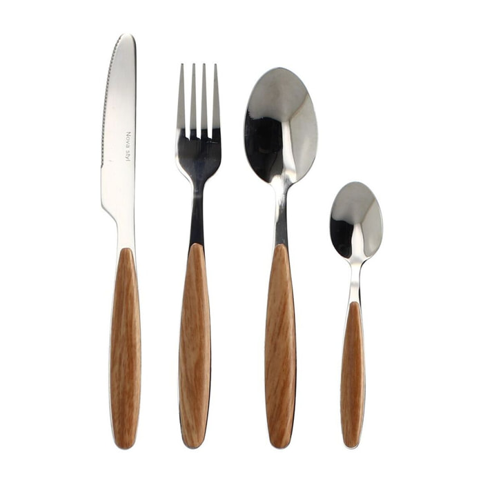 Ménagère 24 pièces en acier inoxydable manche effet bois SUVA