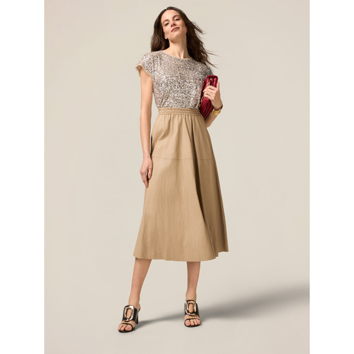 Oltre - Falda midi amplia - Beige