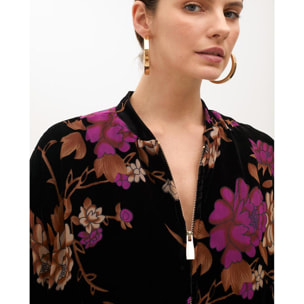 Bomber in velluto devoré con stampa floreale