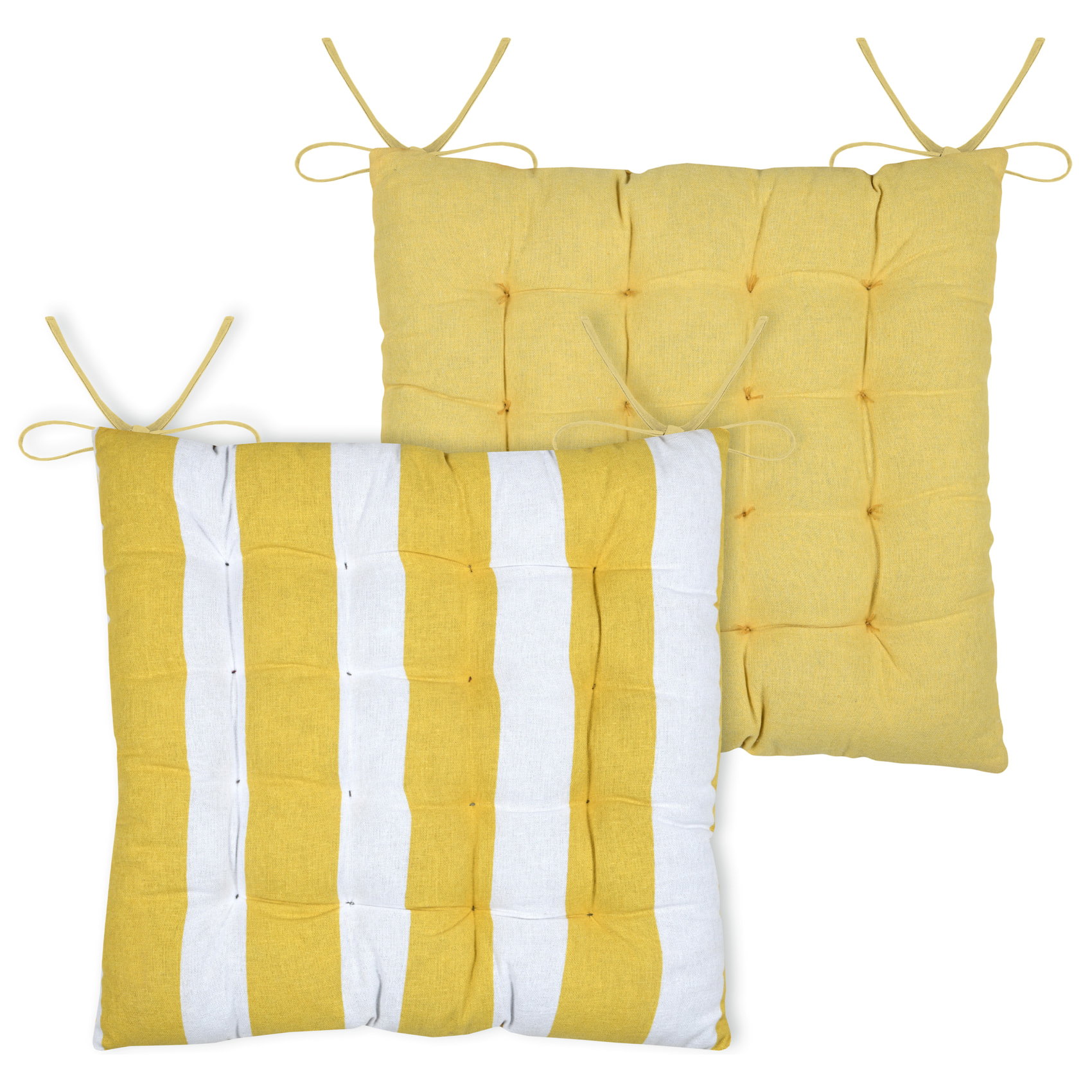 Galette de chaise polycoton matelassée à rayures - Jaune