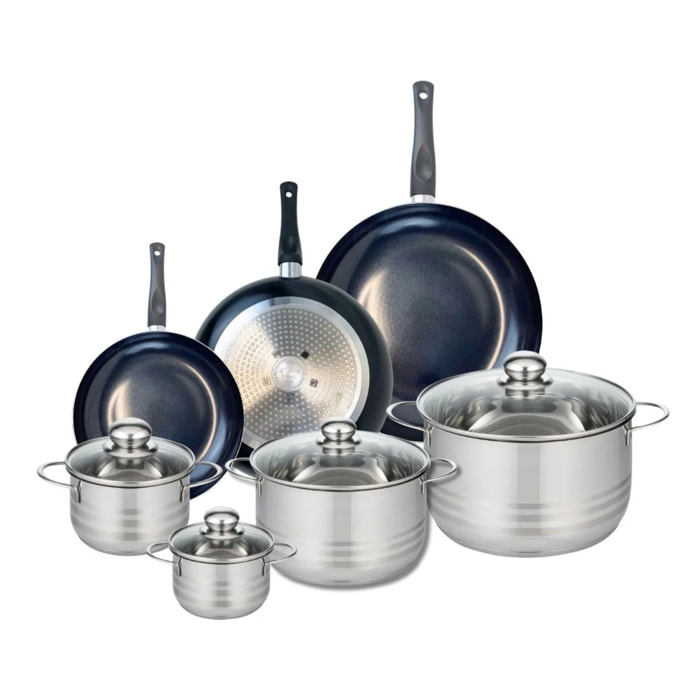 Ensemble de 3 Poêles de cuisson 20, 24 et 28 cm et 4 faitouts 12, 14, 20 et 24 cm Elo Prima Brillant