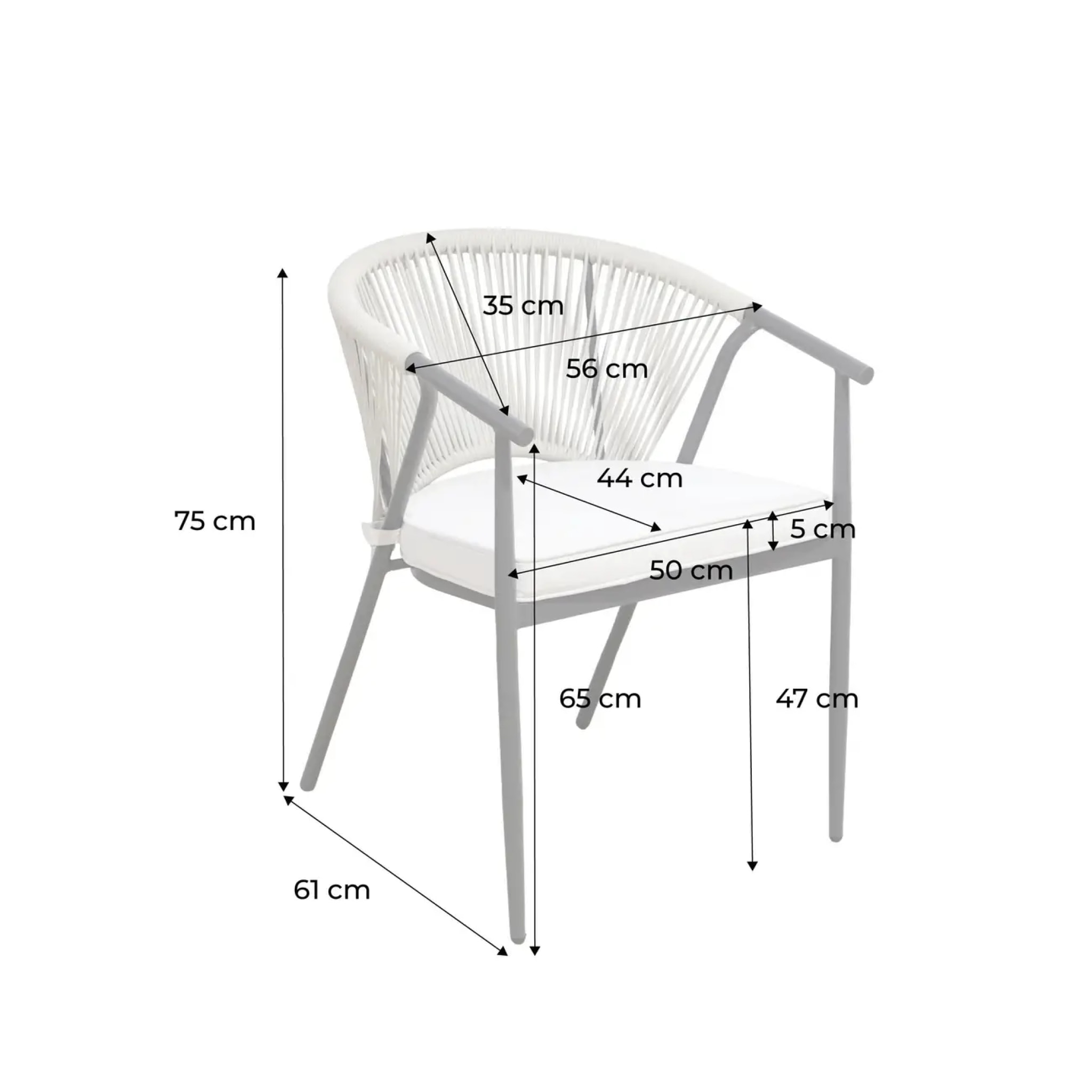 Fauteuil de jardin empilable acier et cordes (lot de 4) LIORA