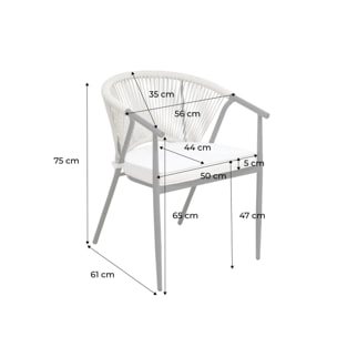 Fauteuil de jardin empilable acier et cordes (lot de 4) LIORA