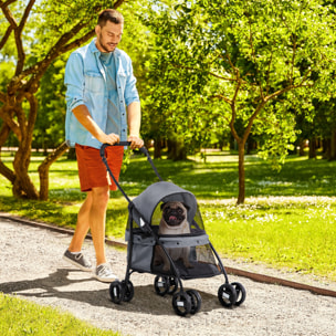 Cochecito para Mascotas Plegable Carrito para Perros y Gatos con Ventanas de Malla Cojín Lavable Correas de Seguridad Cubierta de Tela Oxford y Marco de Acero 82x47x97 cm Gris