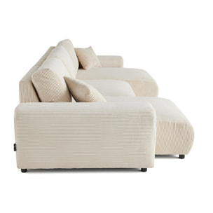 Garance - canapé panoramique en U - 7 places - en velours côtelé - Beige