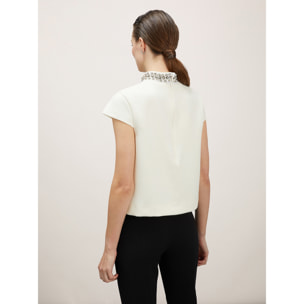 Motivi - Blusa con cuello bordado - Blanco