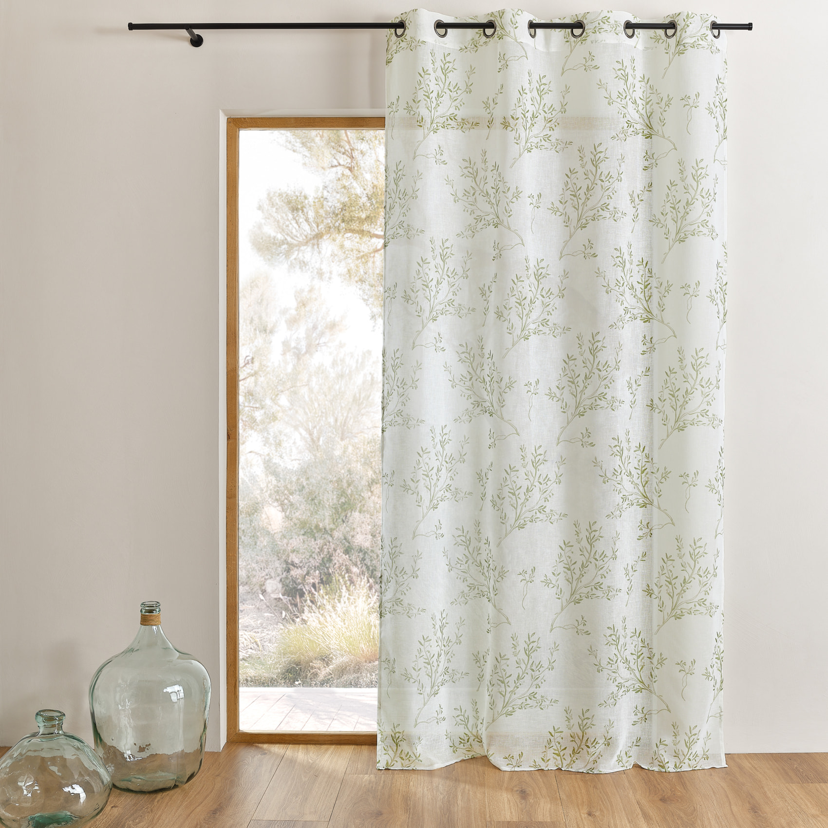 Voilage imprimé à motifs branches à oeillets - Kaki