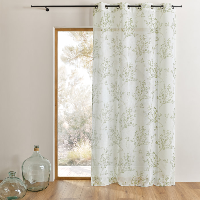 Voilage imprimé à motifs branches à oeillets - Kaki