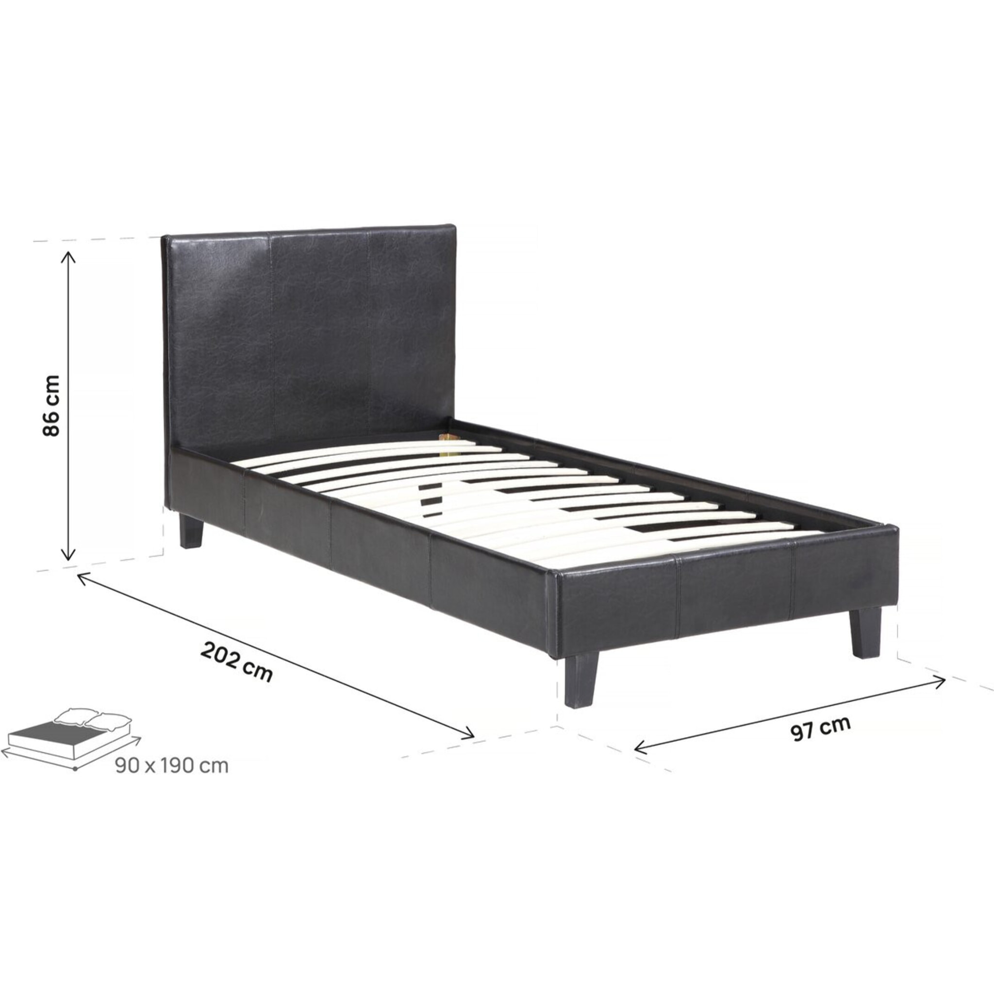 Lit "Lina" - 90 x 190 cm - Noir