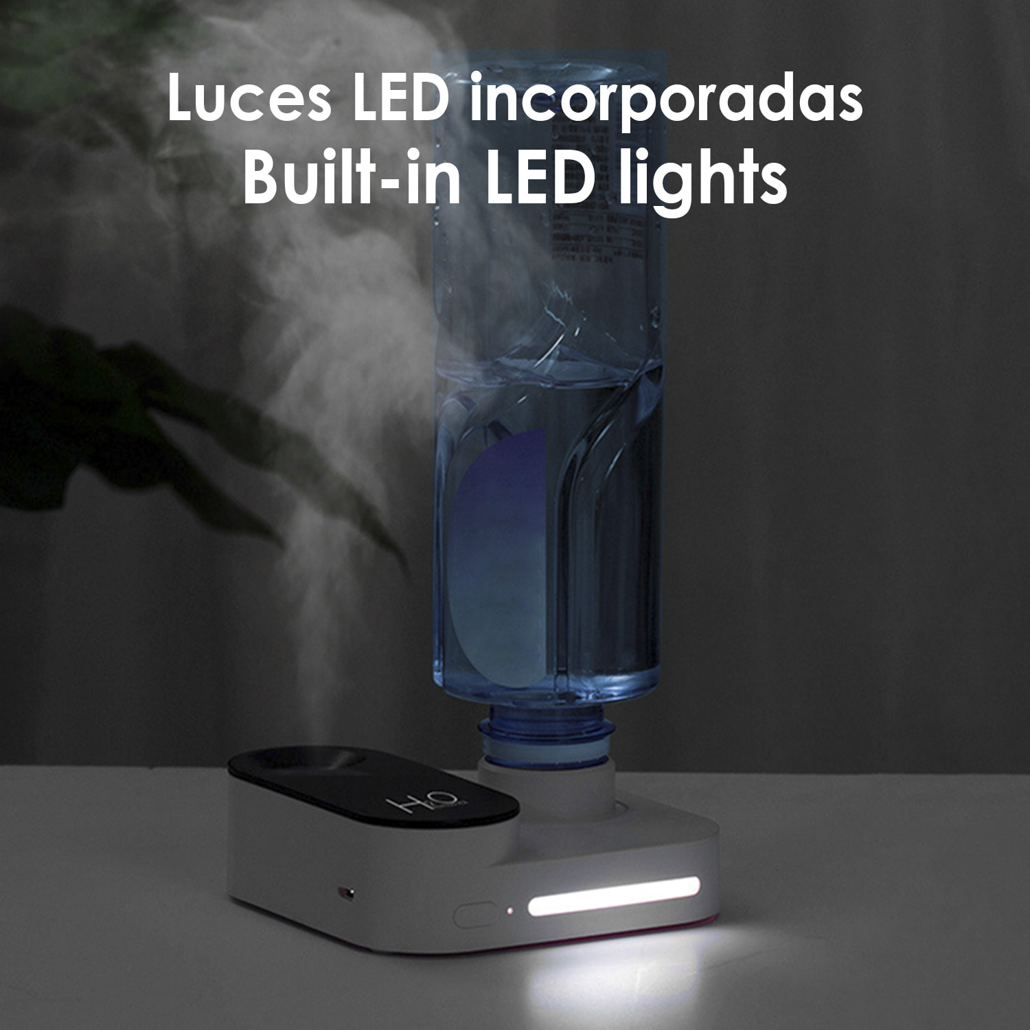 Umidificatore universale con adattatore per bottiglie d'acqua. Batteria ricaricabile incorporata. Adattatore con tappo a vite da 30 mm.