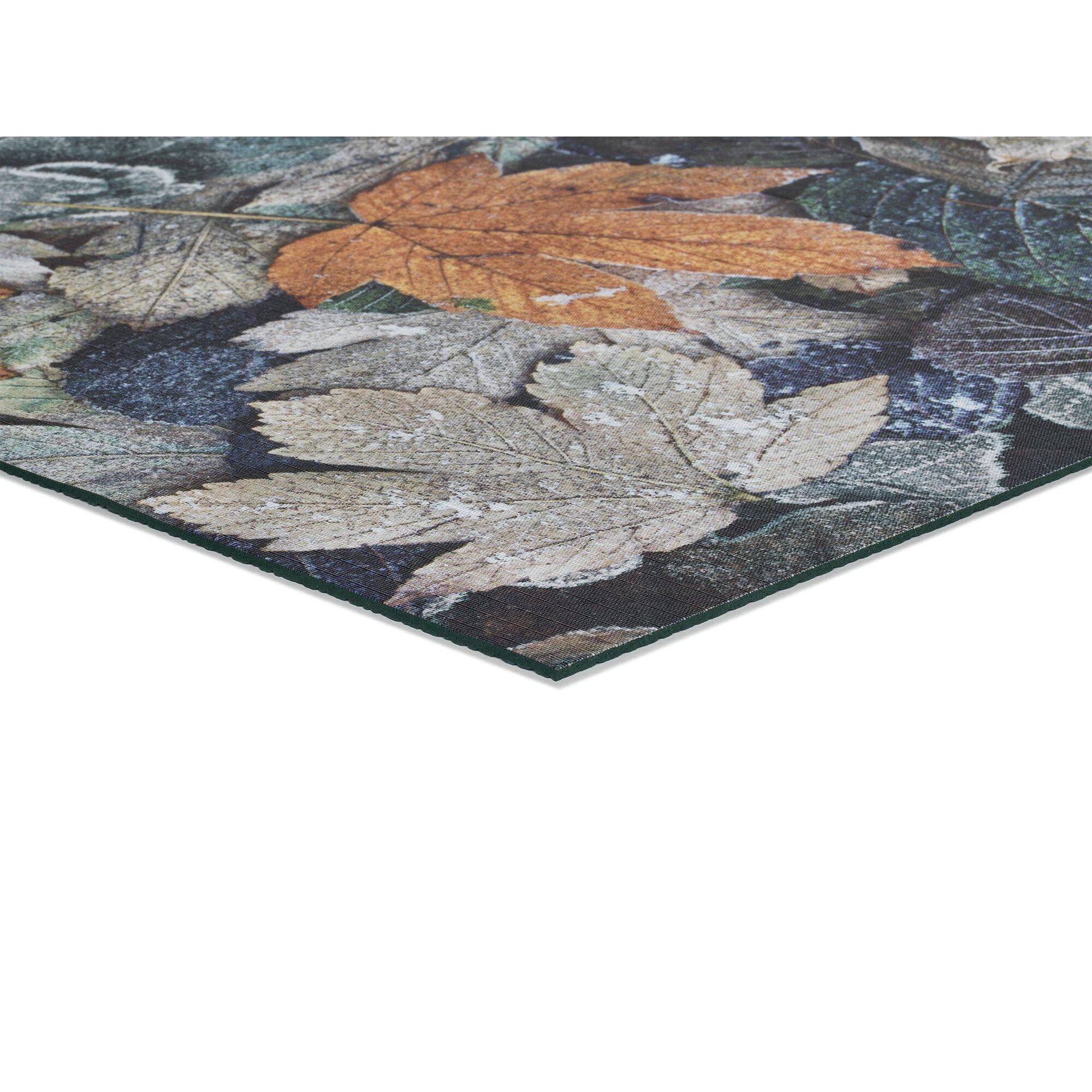 RICCI Alfombra vinílica de cocina dibujos con hojas en azul, varias medidas disponibles.