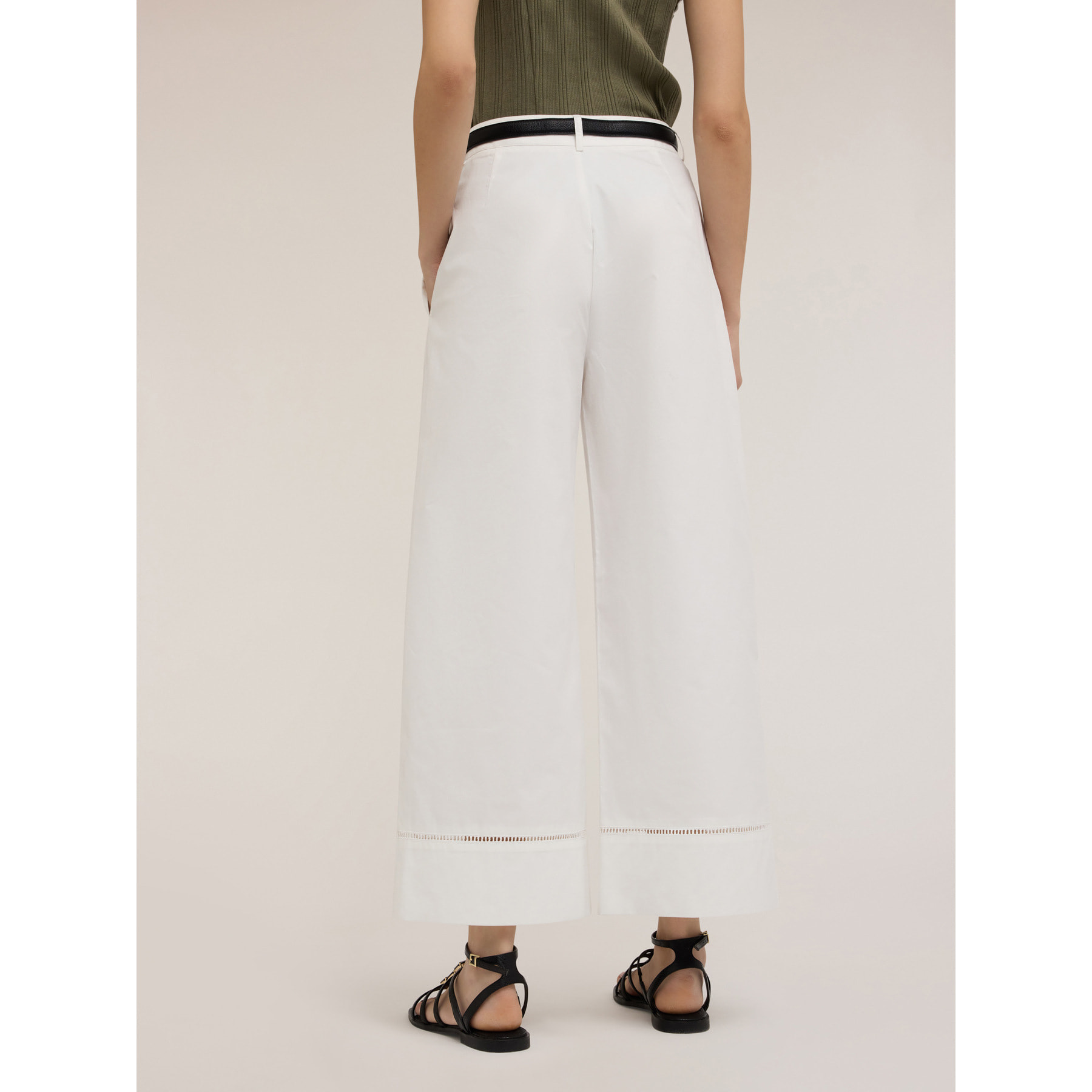 Motivi - Pantaloni wide con dettaglio ajouré - Bianco