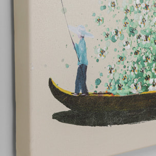 Tableau Touched fleurs pirogue 40x50cm beige et vert Kare Design