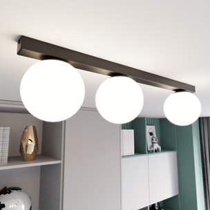 Lampada da soffitto FIT in acciaio nero opaco e vetro opalino
