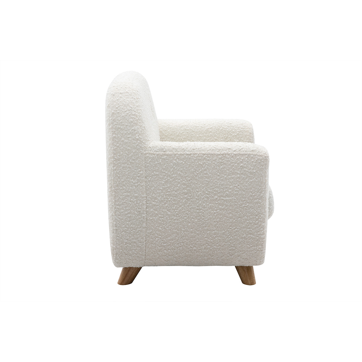 Fauteuil enfant scandinave en tissu effet laine bouclée blanc et bois clair NORKID