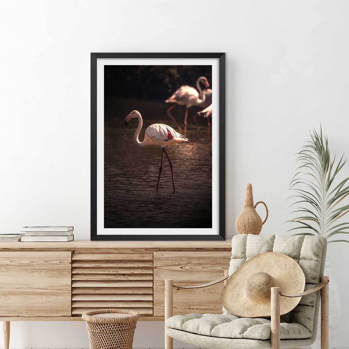 Affiche flamingo in miami Affiche sous cadre noir