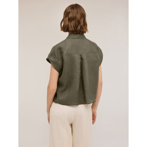 Motivi - Camisa de manga corta de lino - Verde militare