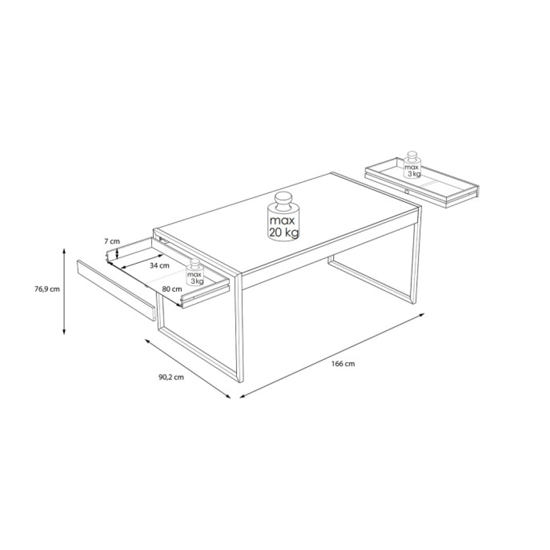 Table de repas en bois effet et métal noir 2 tiroirs L166cm - BUDDY