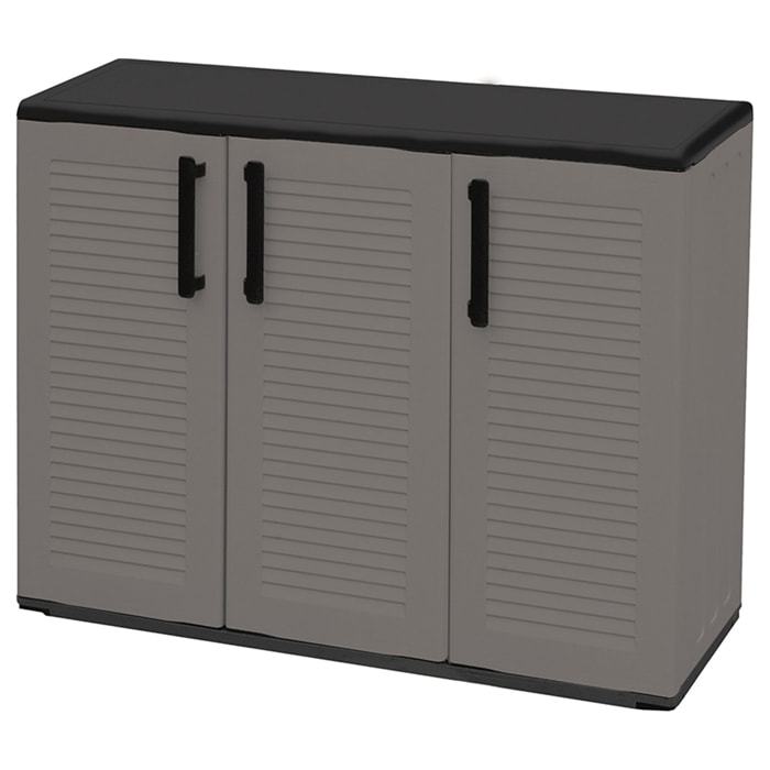 Armario de mediana altura en polipropileno, material reciclable y ecológico sostenible, está equipado con bisagras de acero y estantes ajustables, dim