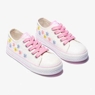 Sneakers in tela con fiori bianchi da bambina