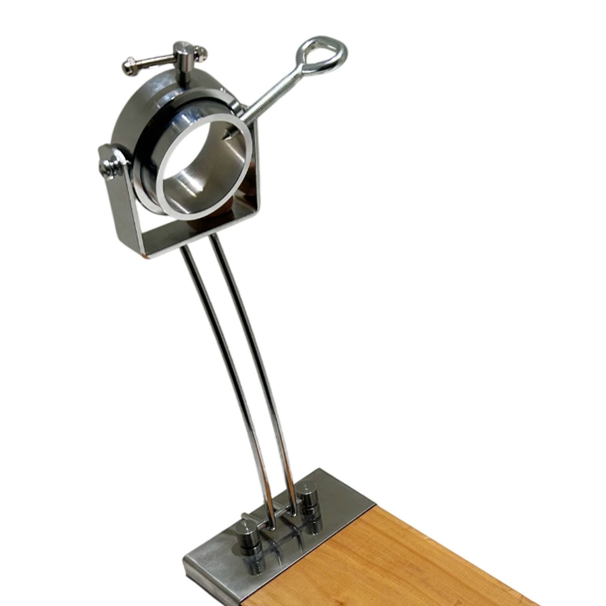 jamonero iberia luxe con cabezal giratorio, base de madera y acabados en acero inoxidable