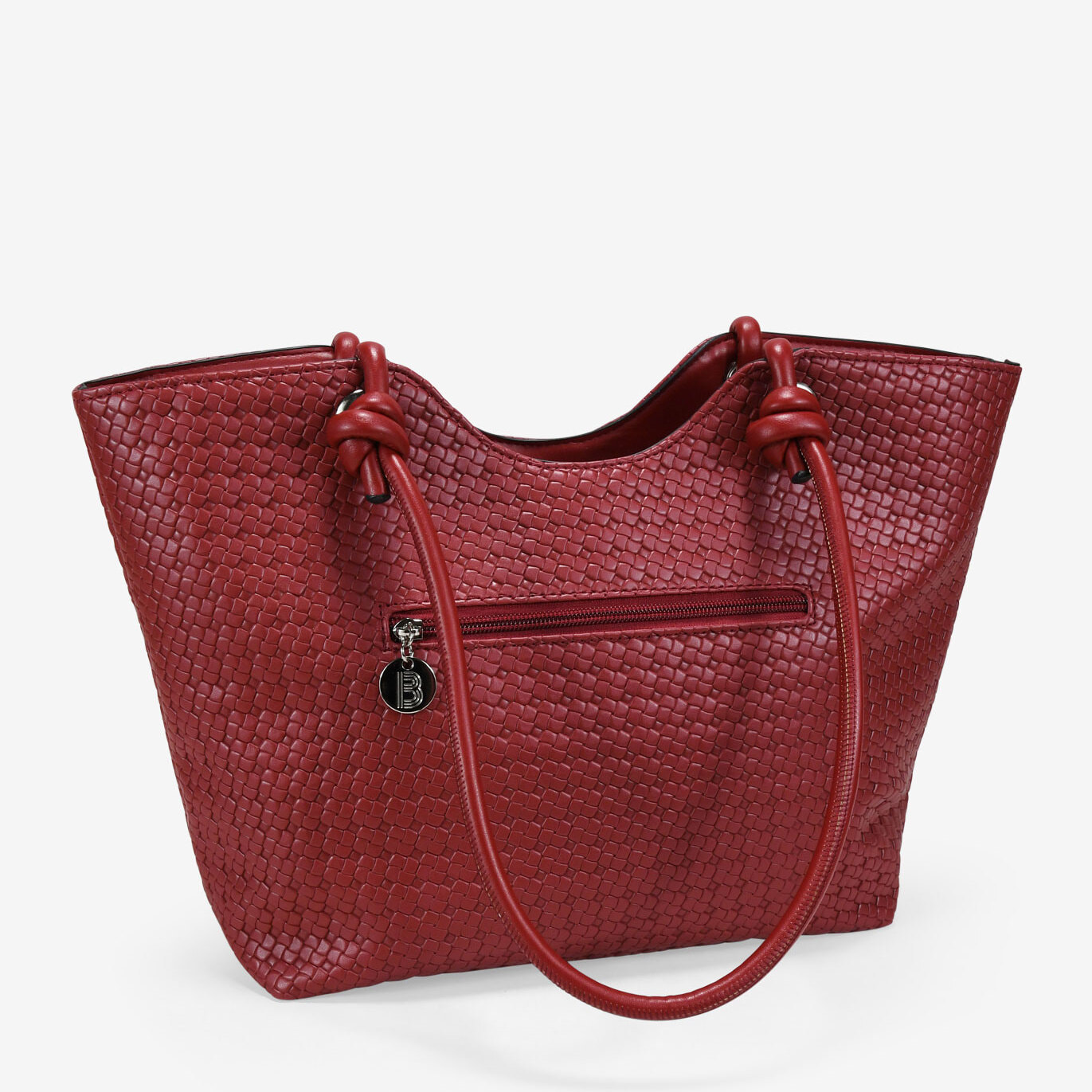 Bolso de hombro rojo con flores grabadas