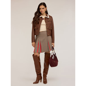 Motivi - Minigonna a pieghe fantasia Pied de Poule - Marrone