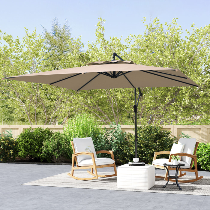 Parasol déporté carré 3 x 3 m réglable piètement croix manivelle tissu haute densité 180g/m² UPF50+ kaki