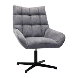 Fauteuil pivotant design en tissu effet velours texuré gris et métal noir KING