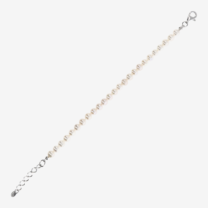 Bracciale con Perle d'Acqua Dolce Bianche Ø 6/6.5 mm in Argento 925 placcato Oro bianco 18Kt