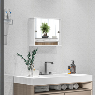 Armario con Espejo de Baño Mueble Colgante para Baño con Estante Ajustable y Puerta Corredera Doble para Dormitorio 55x15x45 cm Blanco Brillante