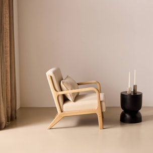 Fauteuil scandinave bois d'hévéa et tissu LORENS