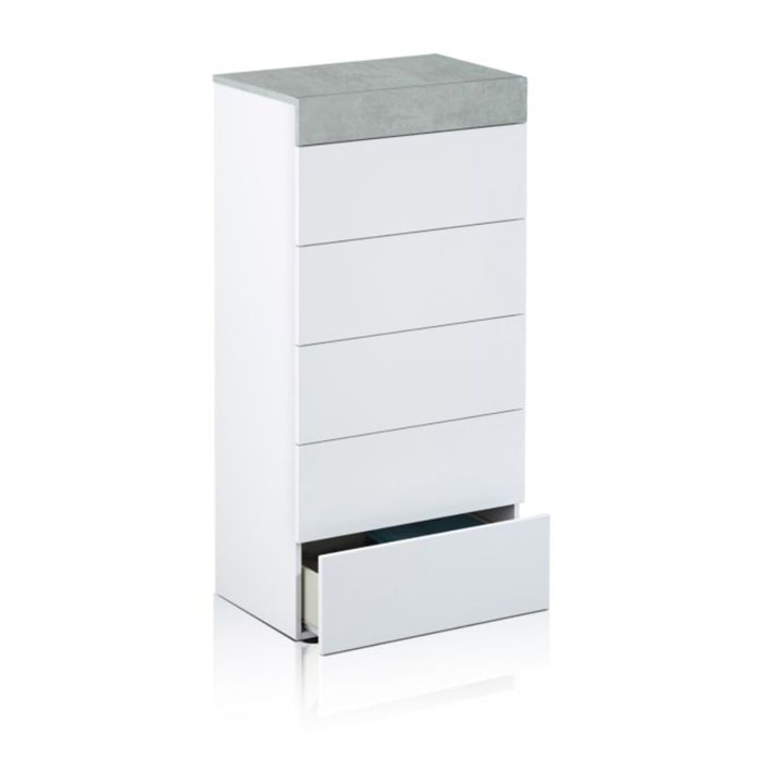 Cómoda chifonier Axel Blanco Artik (Blanco Mate) - Gris Cemento