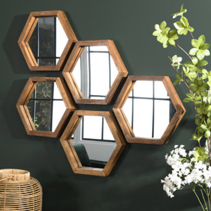 ALIDA - Miroir 'S' marron structure bois teck recyclé forme hexagone