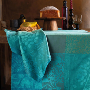 Set pur coton enduit motif jacquard Mille rameaux emeraude
