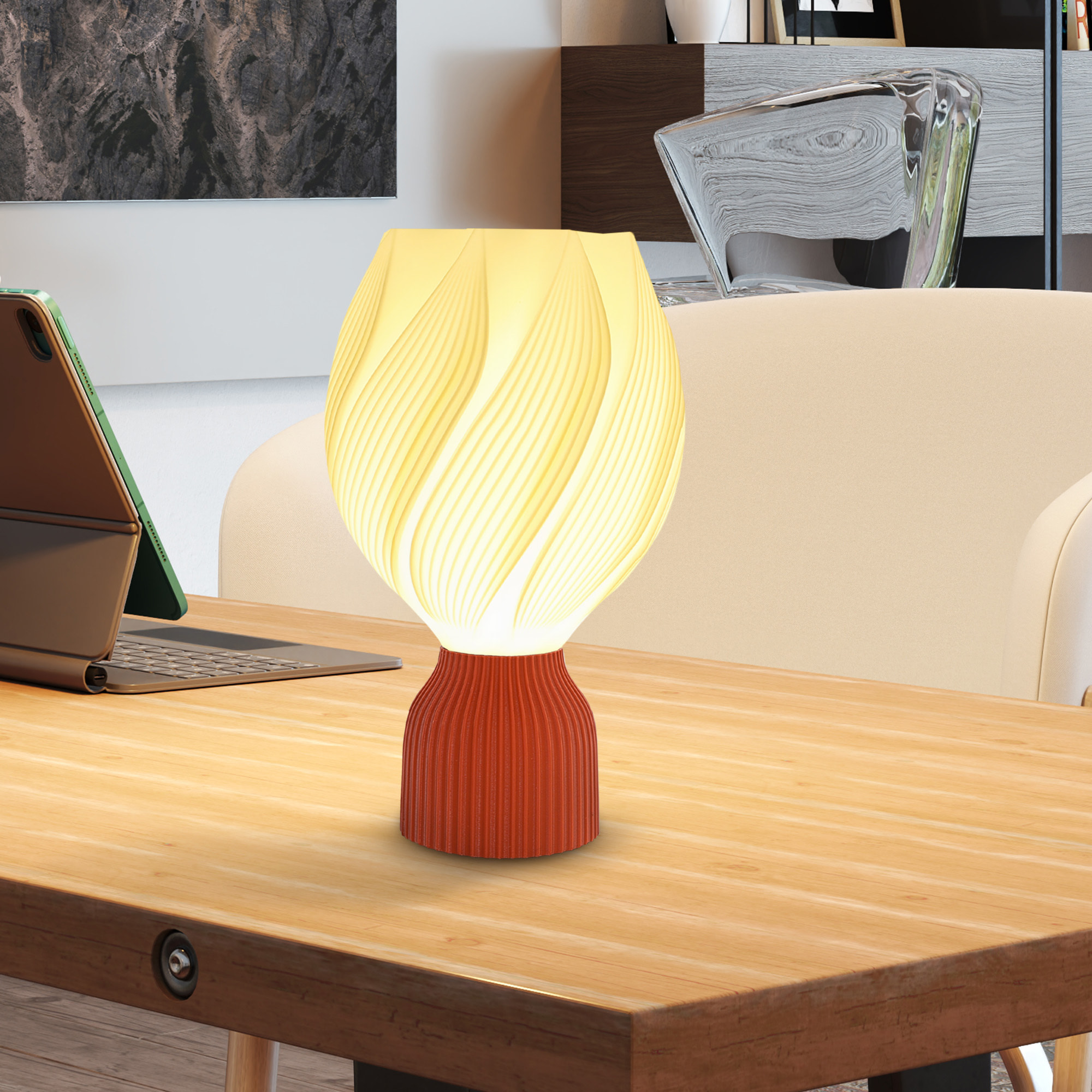 Lámpara de Mesita de Noche Pantalla de Impresión 3D Lámpara de Mesa con Diseño de Pétalos Luz Cálida para Dormitorio Salón Blanco