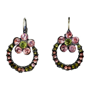 Pendiente Flor y aro en cristal Sw mix