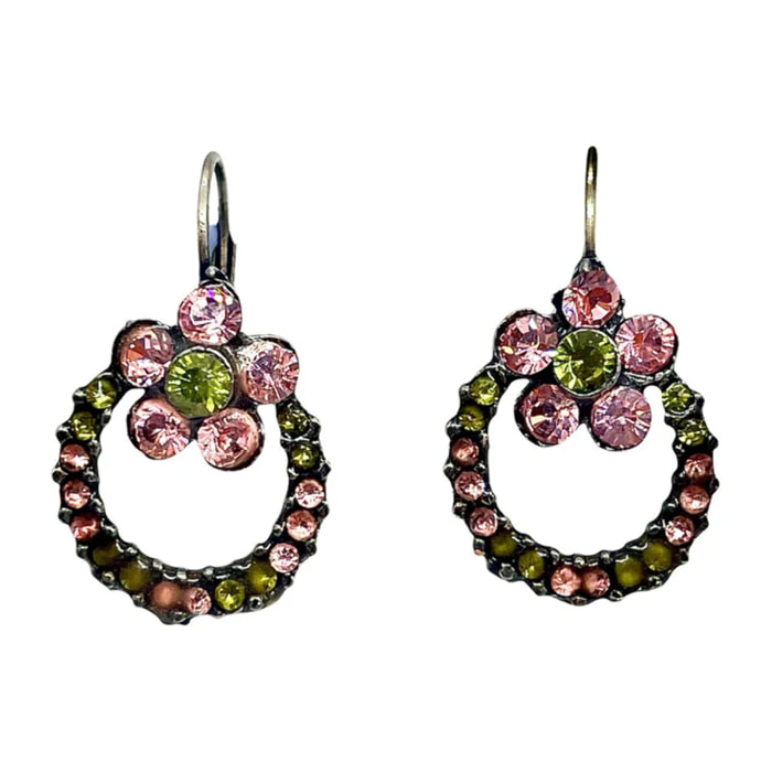Pendiente Flor y aro en cristal Sw mix
