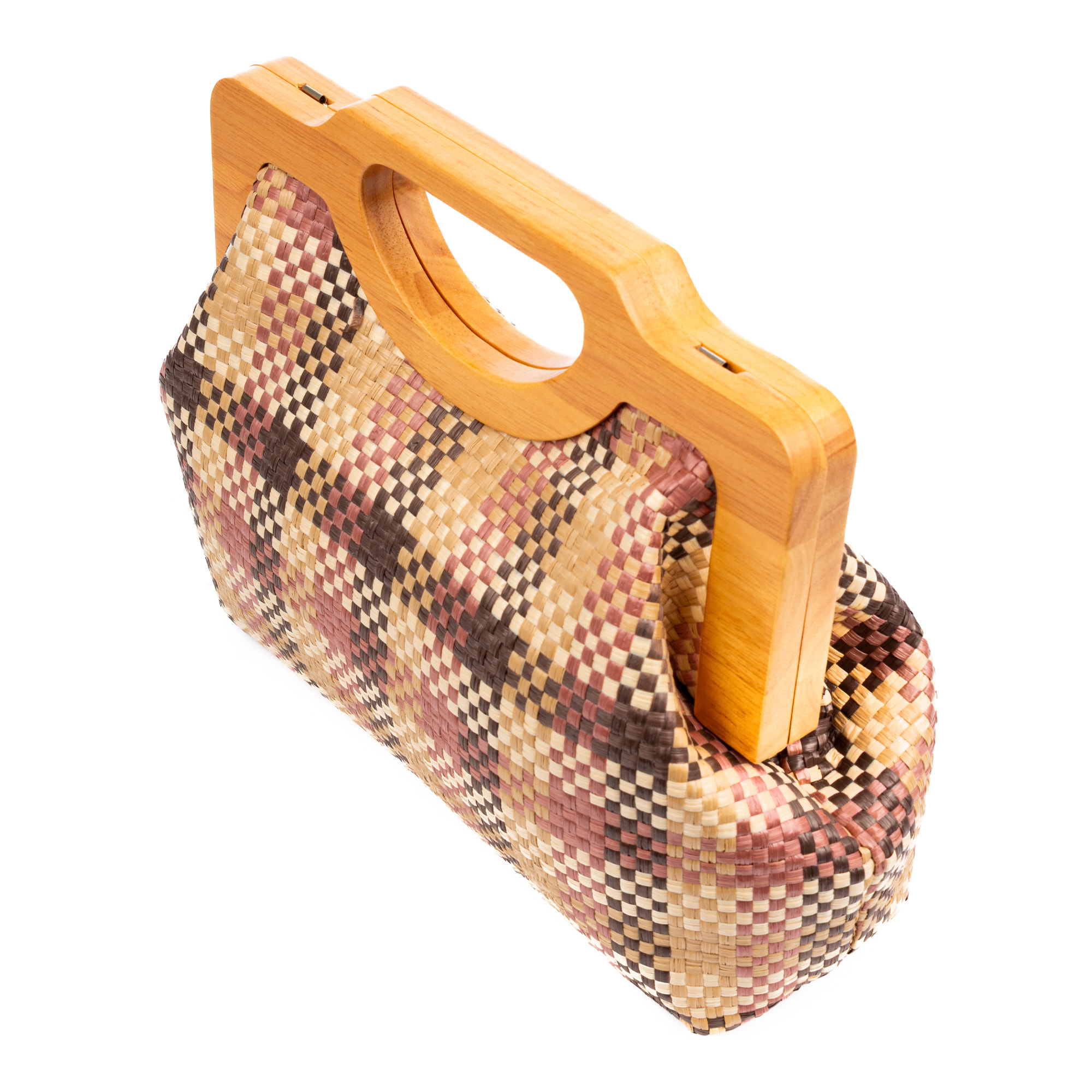 Bogna Bolso de mano Mujer. Fabricado en madera natural y rafia sintética entrelazada.