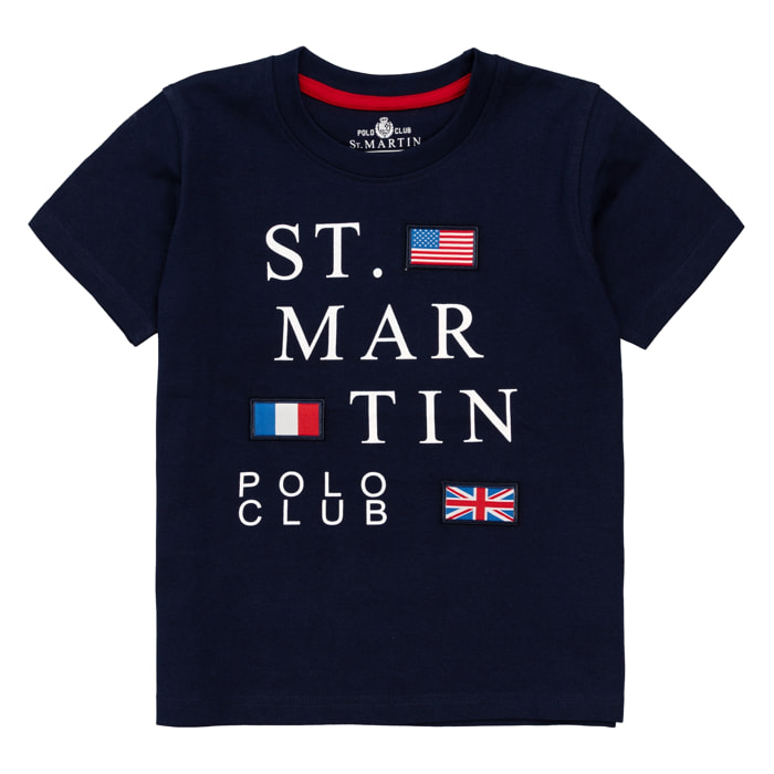 T-shirt maniche corte con stampa logo e bandierine