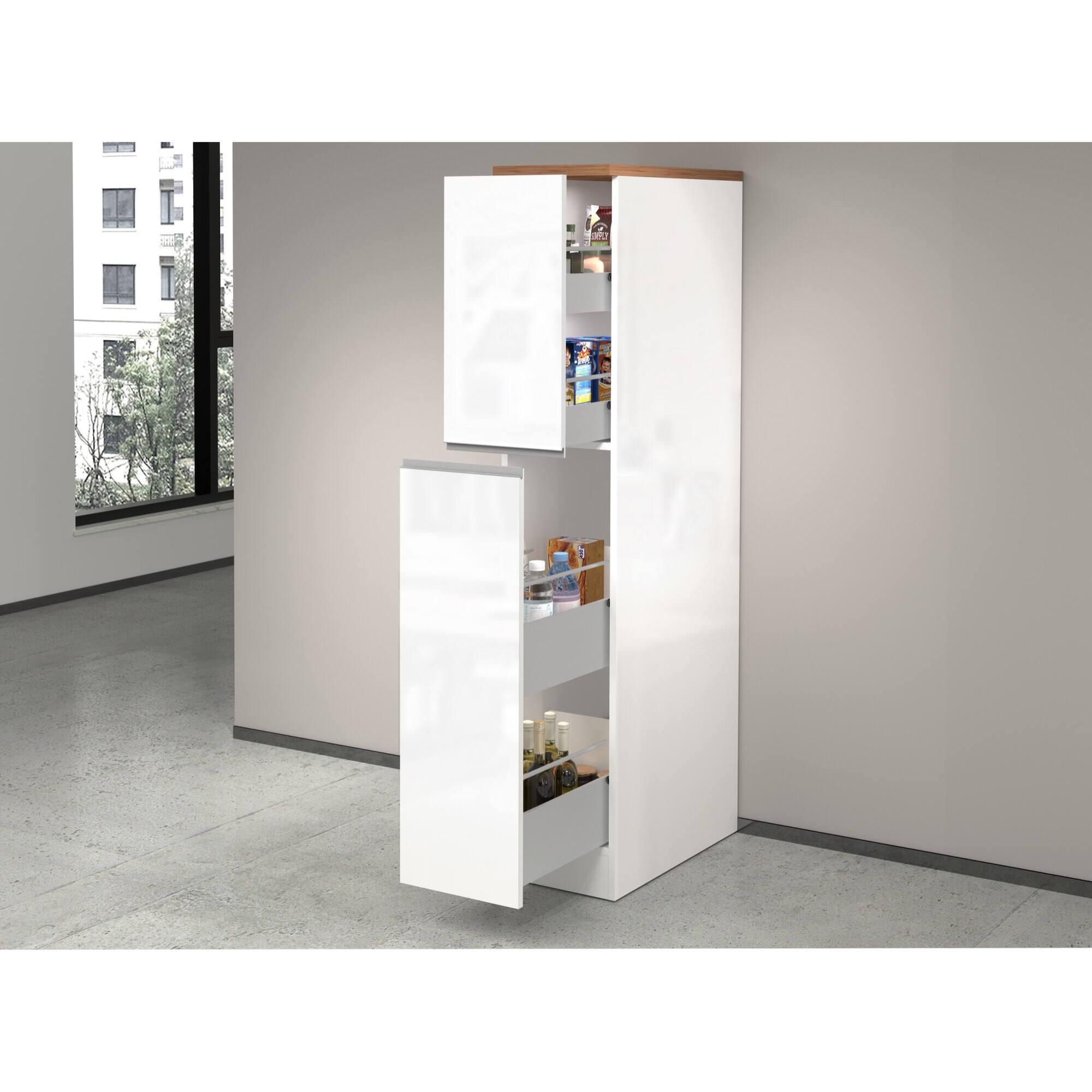 Dispensa da cucina Dcasiragh, Mobile multiuso, Armadio portaoggetti a 2 cassettoni, 100% Made in Italy, 30x60h165 cm, Bianco lucido e Rovere