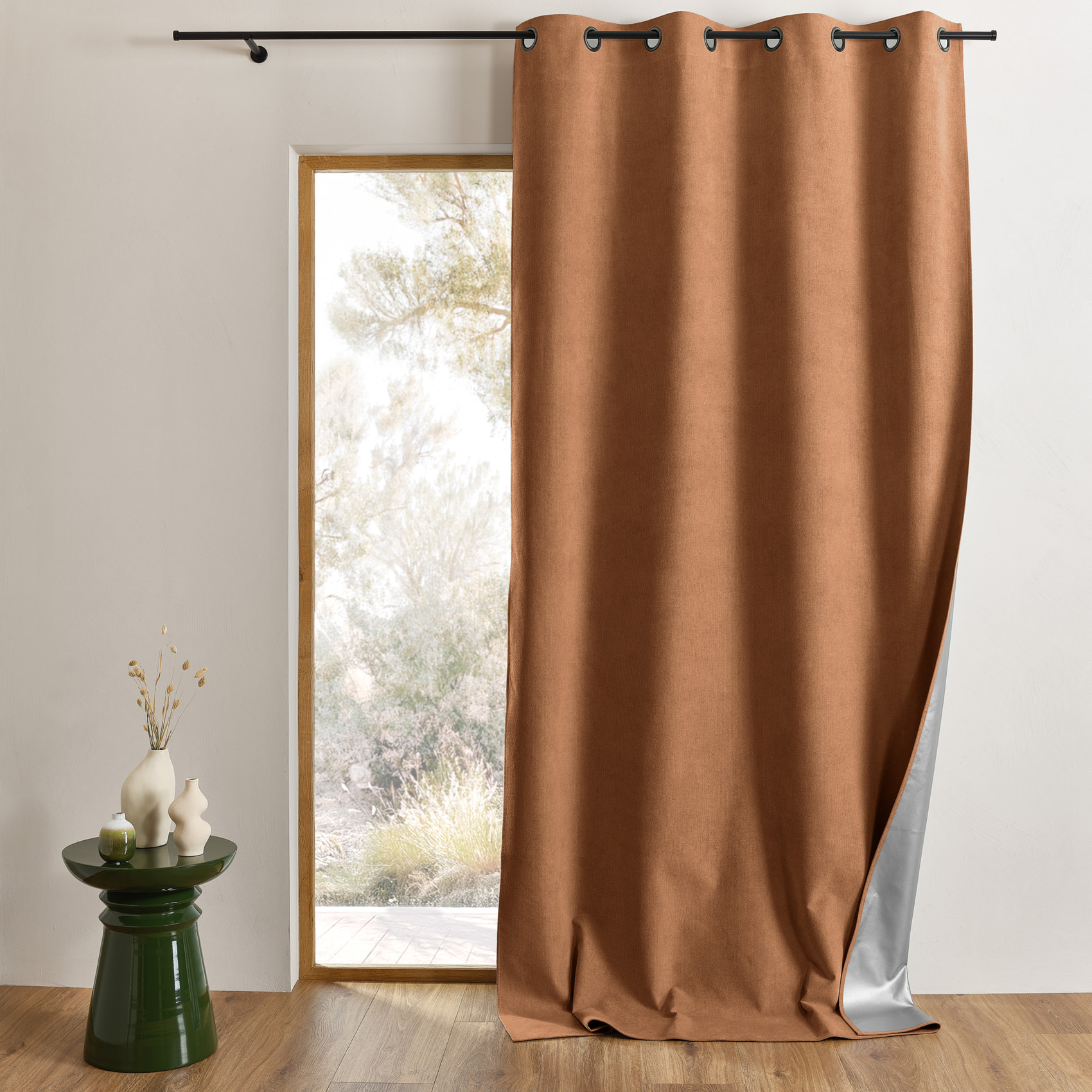 Rideau thermique occultant à œillets et réflecteur de chaleur - Marron Clair