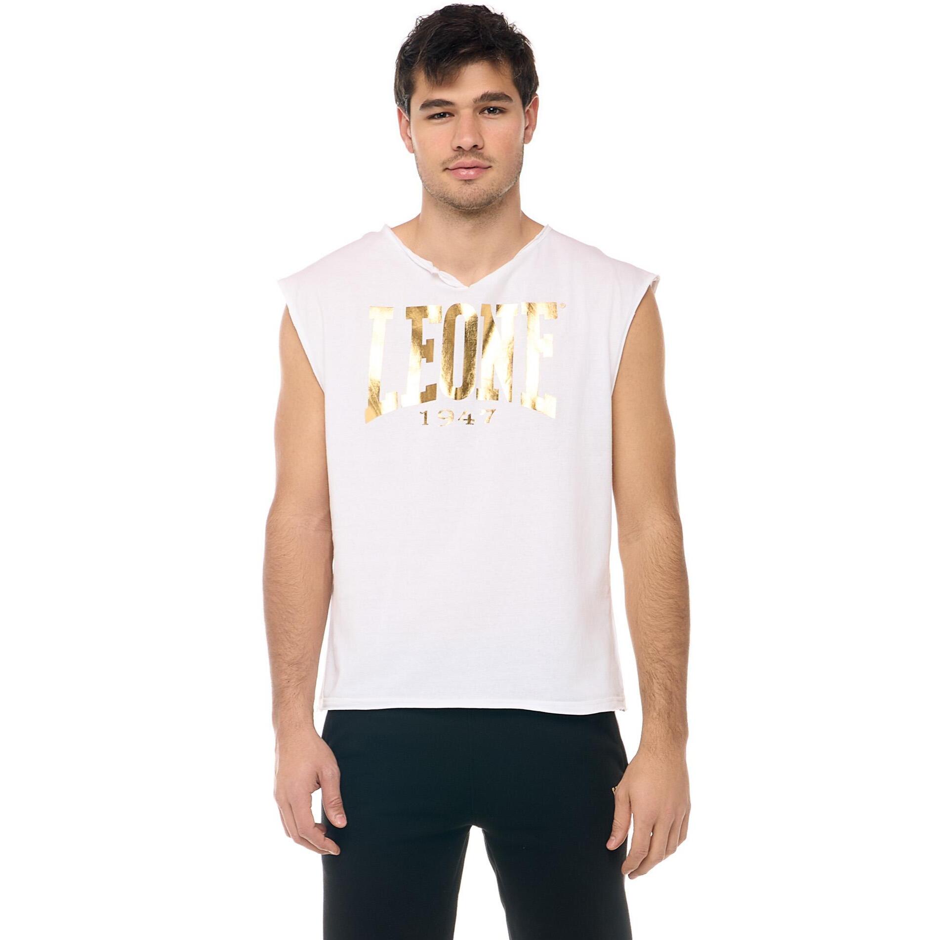 T-shirt smanicata con taglio a vivo da uomo Leone New Gold