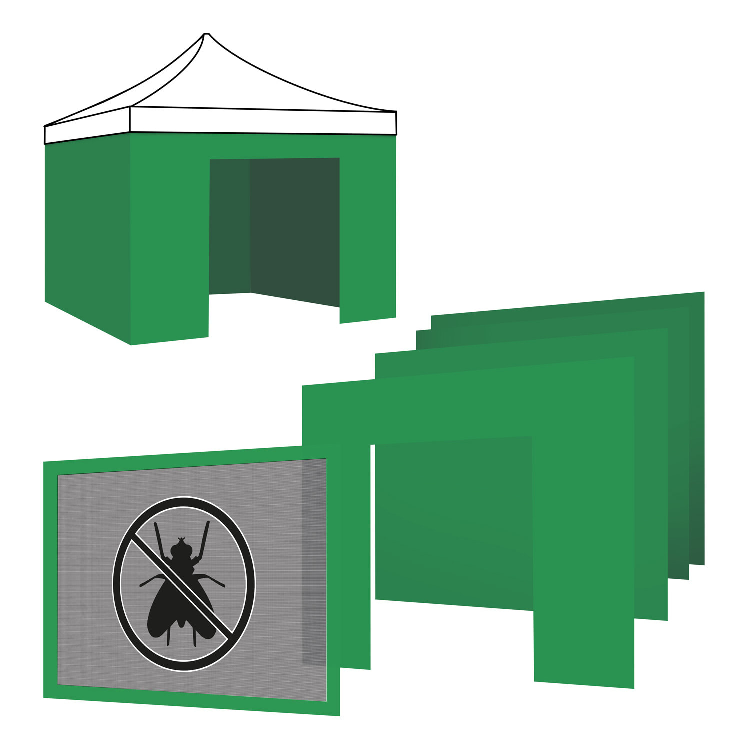 Set 4 Teli Laterali Per Gazebo 3X3M Con strappo Verde