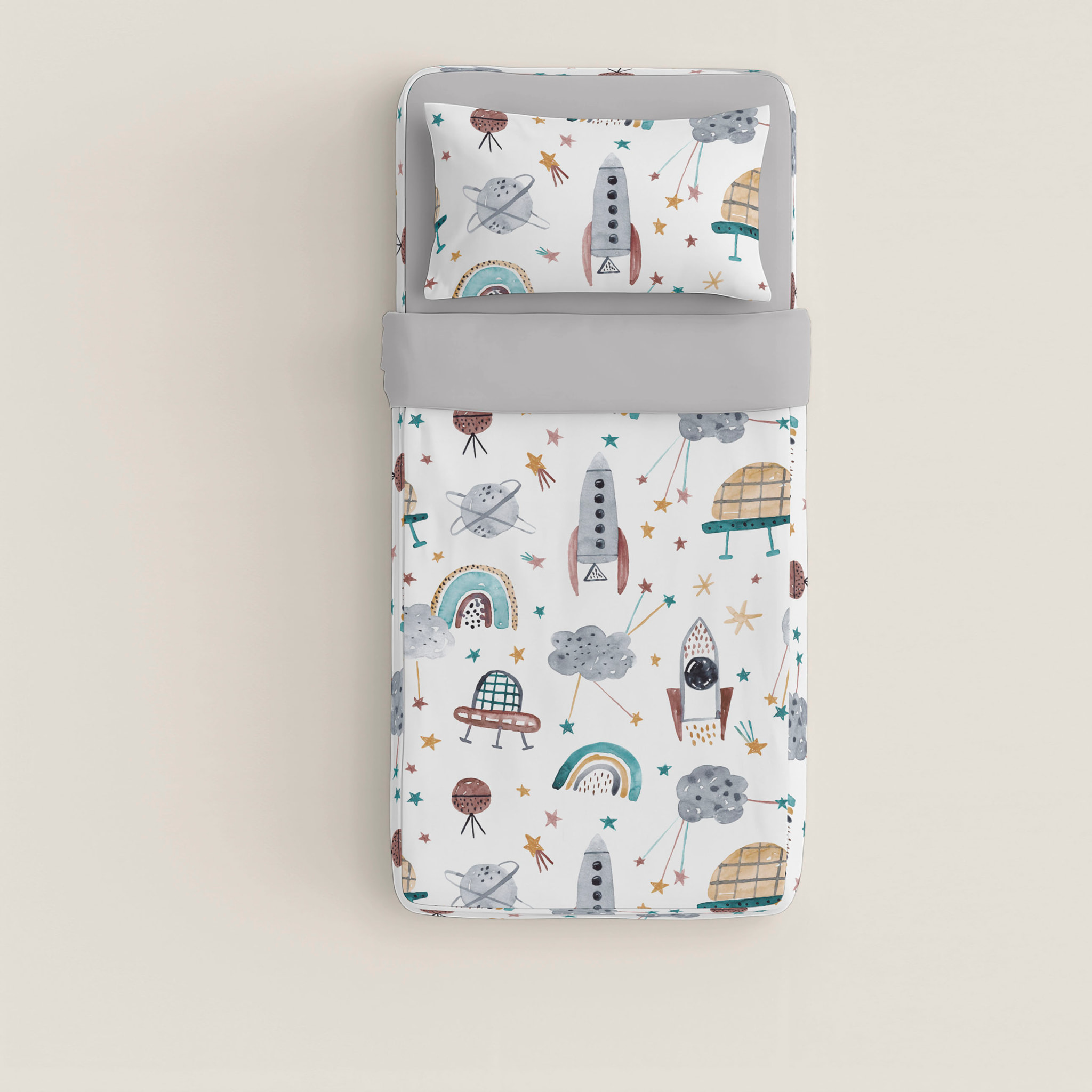 Naturals - Saco Nórdico Estampado - Infantil - Sin relleno - Incluye 1 Funda de Almohada - 100% Algodón - Rocket