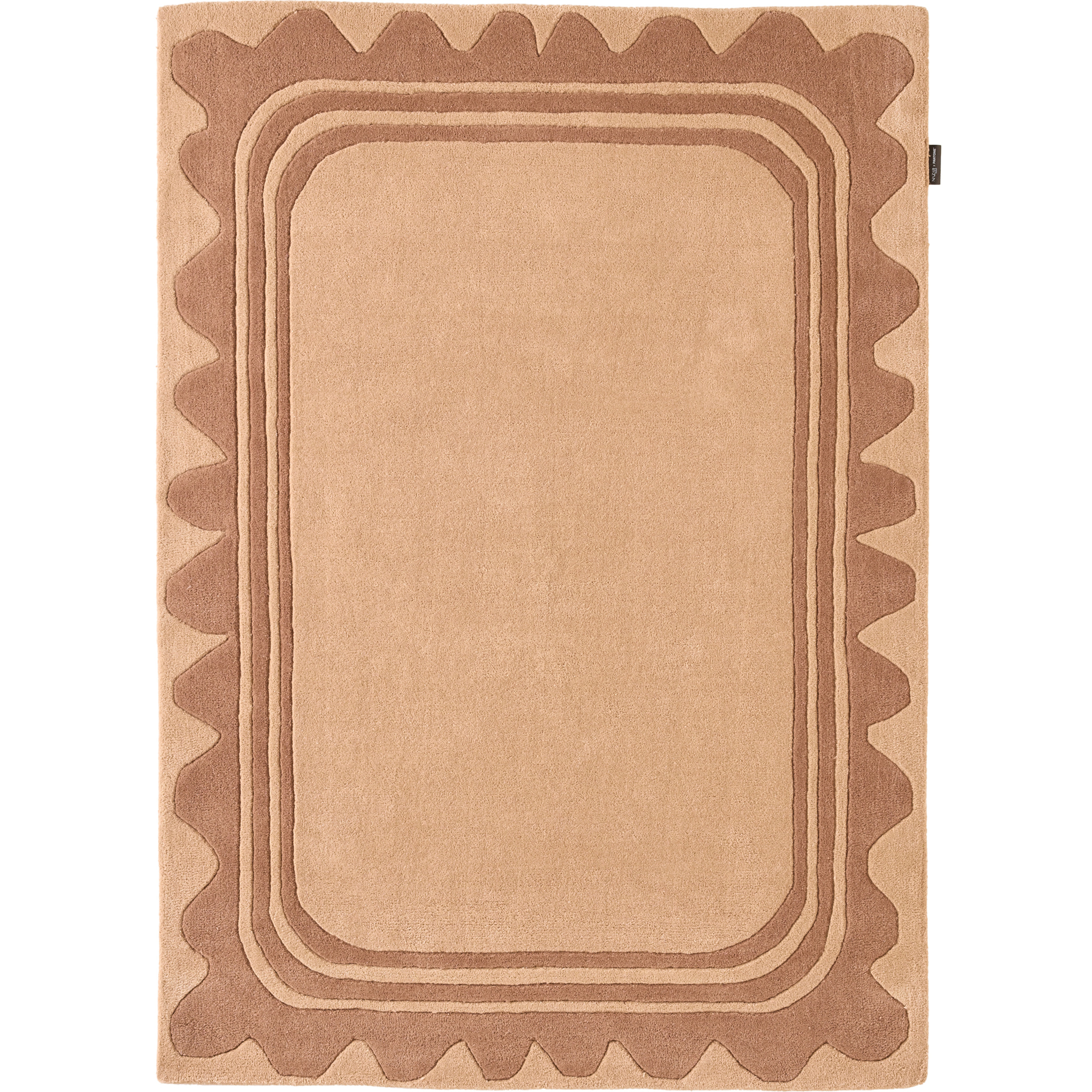 PANTONE - Tapis en laine fait main CEDRE BLANC à motif festonné marron