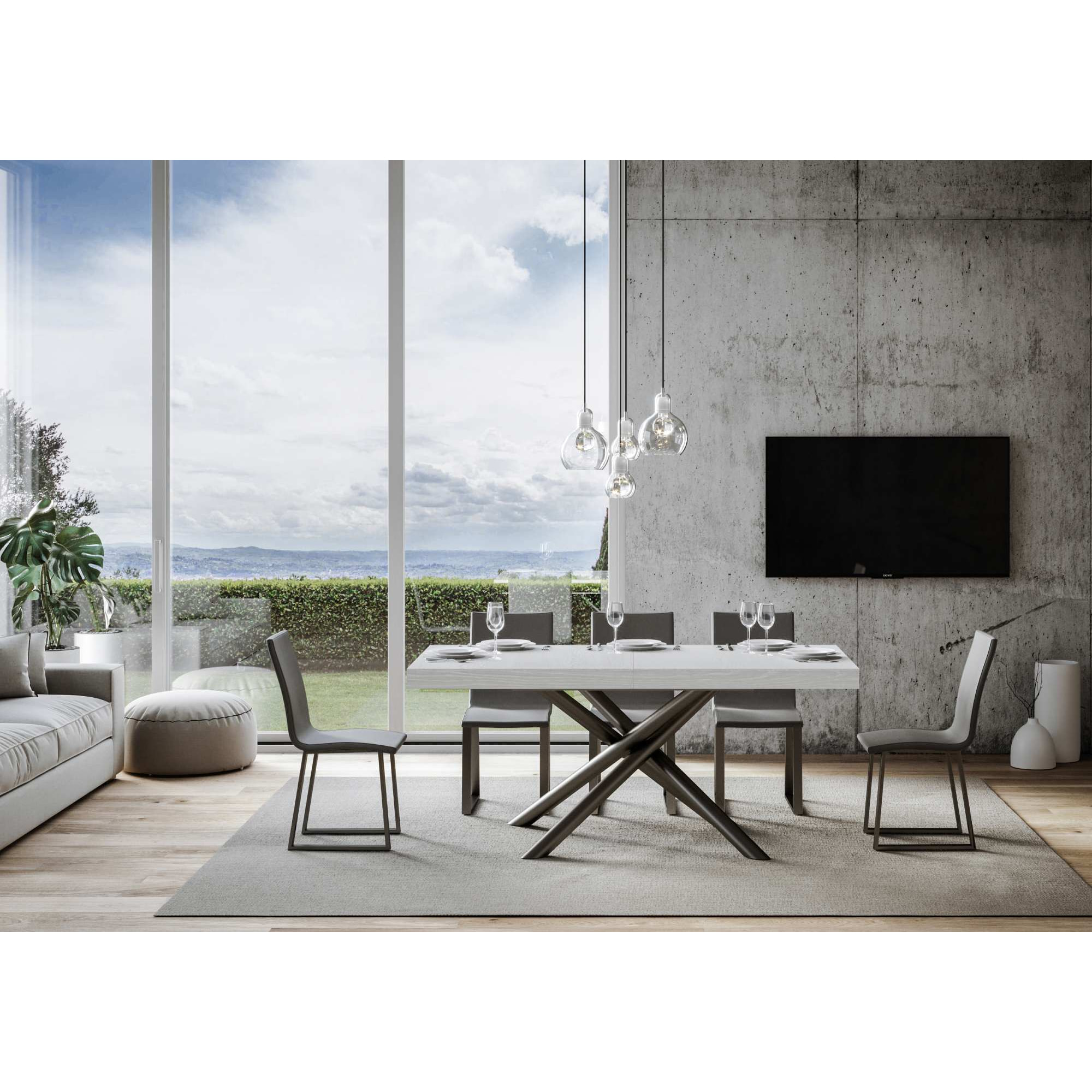 Tavolo allungabile 90x200/304 cm Famas bianco frassino telaio Antracite