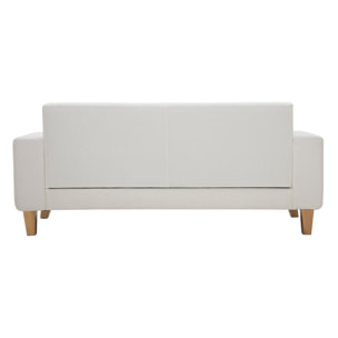 Canapé scandinave 3 places en tissu effet velours blanc cassé et bois clair FJORD